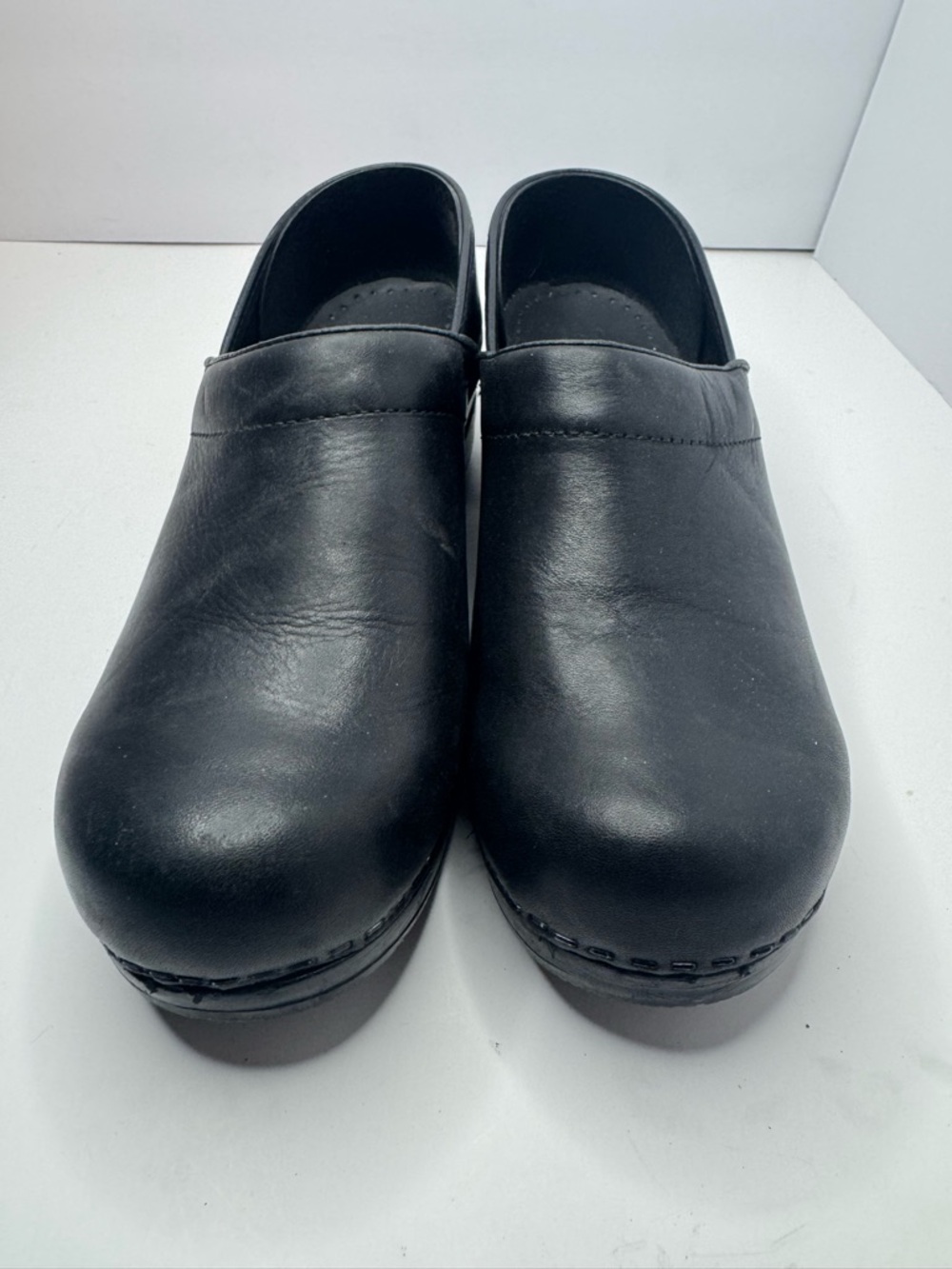 Sanita Professional Black Leather Slip-On Clogs Women's Size EU38